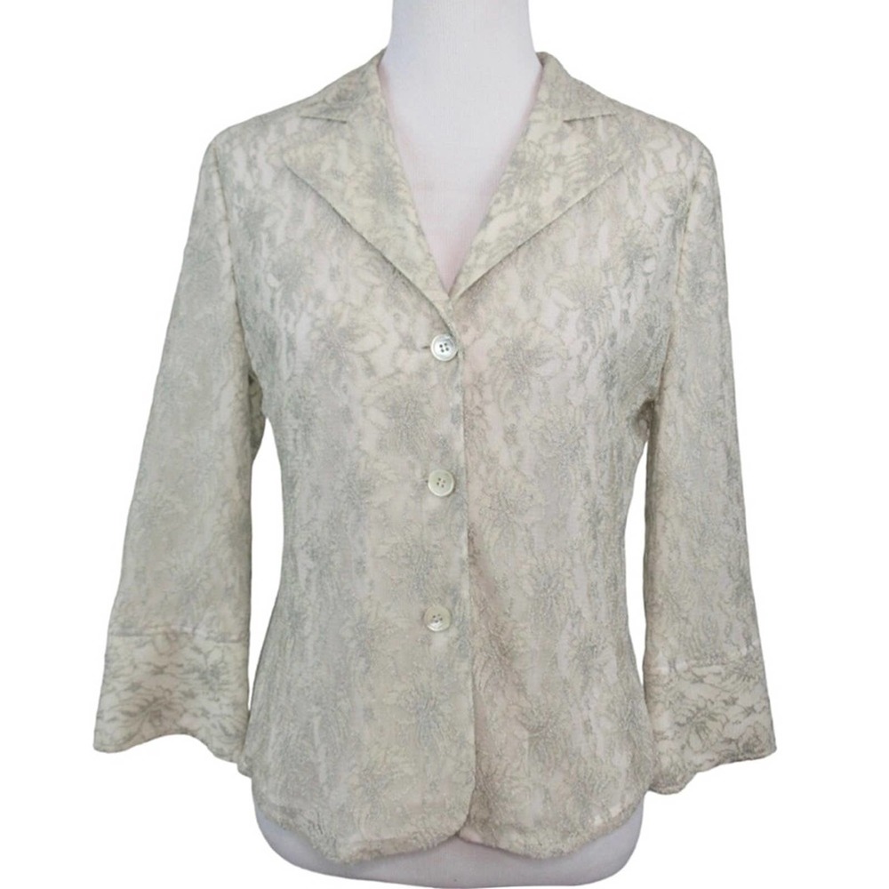 ARMANI COLLEZIONI Metallic Silver Floral Lace Overlay Jacket Blazer Women’s 8